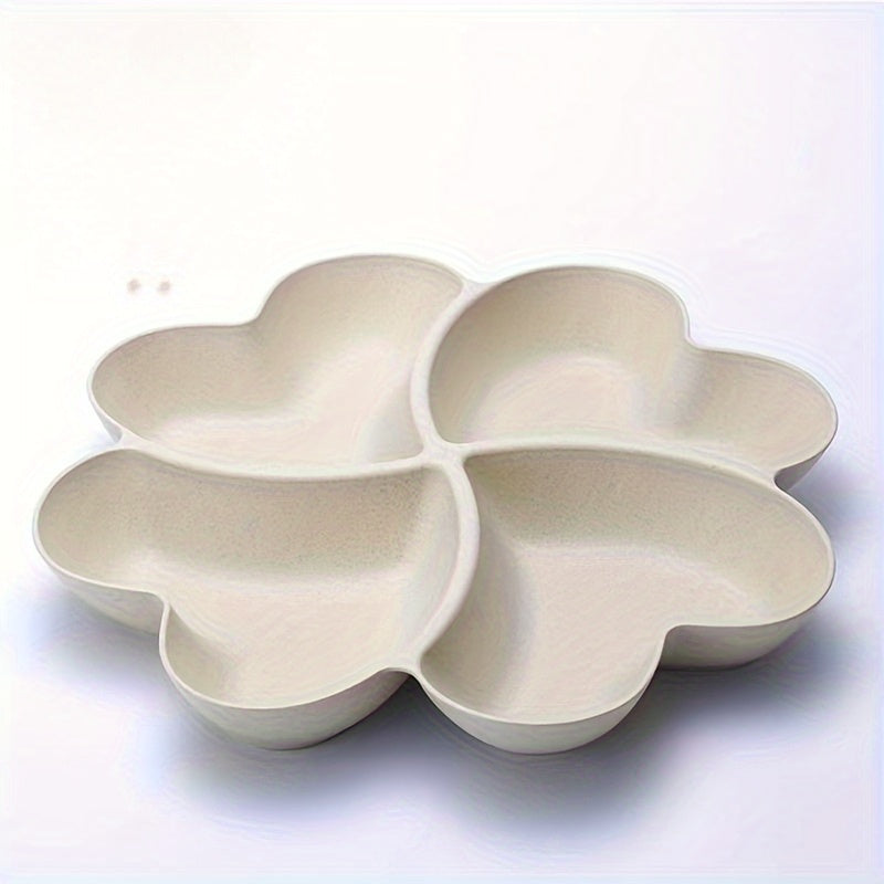 Heart-Shaped Divided Fruit Bowl, Reusable Tray for Nuts, Candy, Snacks & Desserts, 4 Compartments, Made of Durable Food-Safe Plastic, Elegant Serving Plate for Home, Parties, Weddings & Cafés