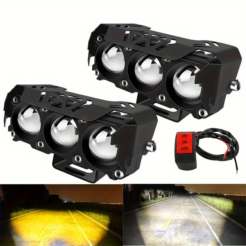 Super Bright LED Motorcycle Light - Dual Color High/Low Beam Car Light, Suitable for Sedans, Trucks, SUVs and UTVs, 12V/24V Voltage, Mini Lens, Black Housing, Off-Road Specific