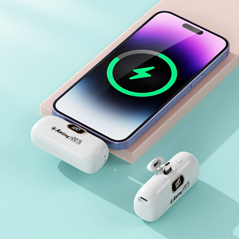 Aikeing 5000mAh 迷你行動電源，iPhone 充電器，內建 Type-C 接頭，適用於 Android 和所有行動裝置的快充行動電源，輕巧旅行充電器，緊急口袋充電器，方便攜帶使用（萬聖節、聖誕節、當地倉庫）