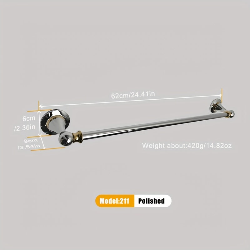 1pc Bath Towel Rack - 304 Stainless Steel Towel Bar, Wall Mount Single Rod, 60cm/24inch Length, Clothes Drying Rack, Thickened Material, Available in Polished & Painted Finishes