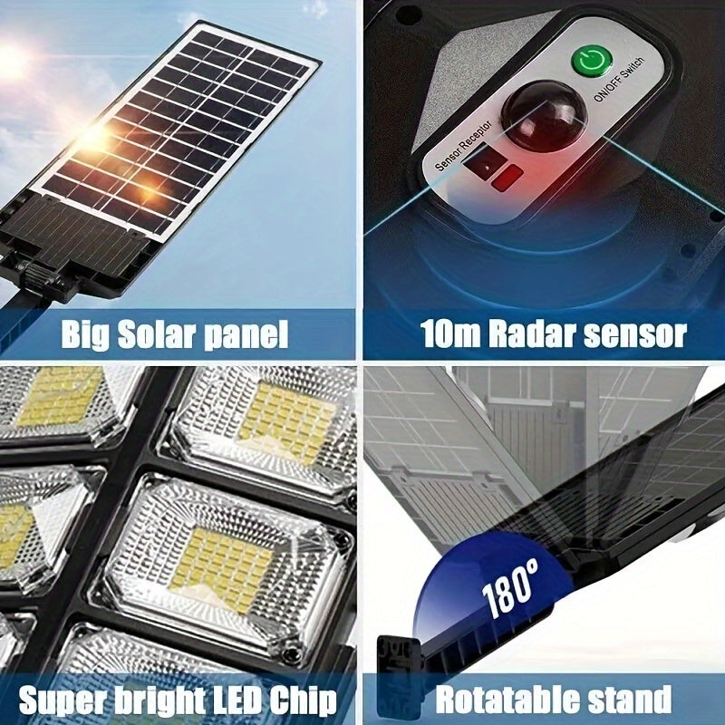 504 LED Solar Street Light with PIR Motion Sensor, Suitable for Home and Commercial Use, Dusk to Dawn, Solar Floodlight, LED Outdoor Area Lighting, Wall Mounted, Dusk to Dawn, Easy to Install