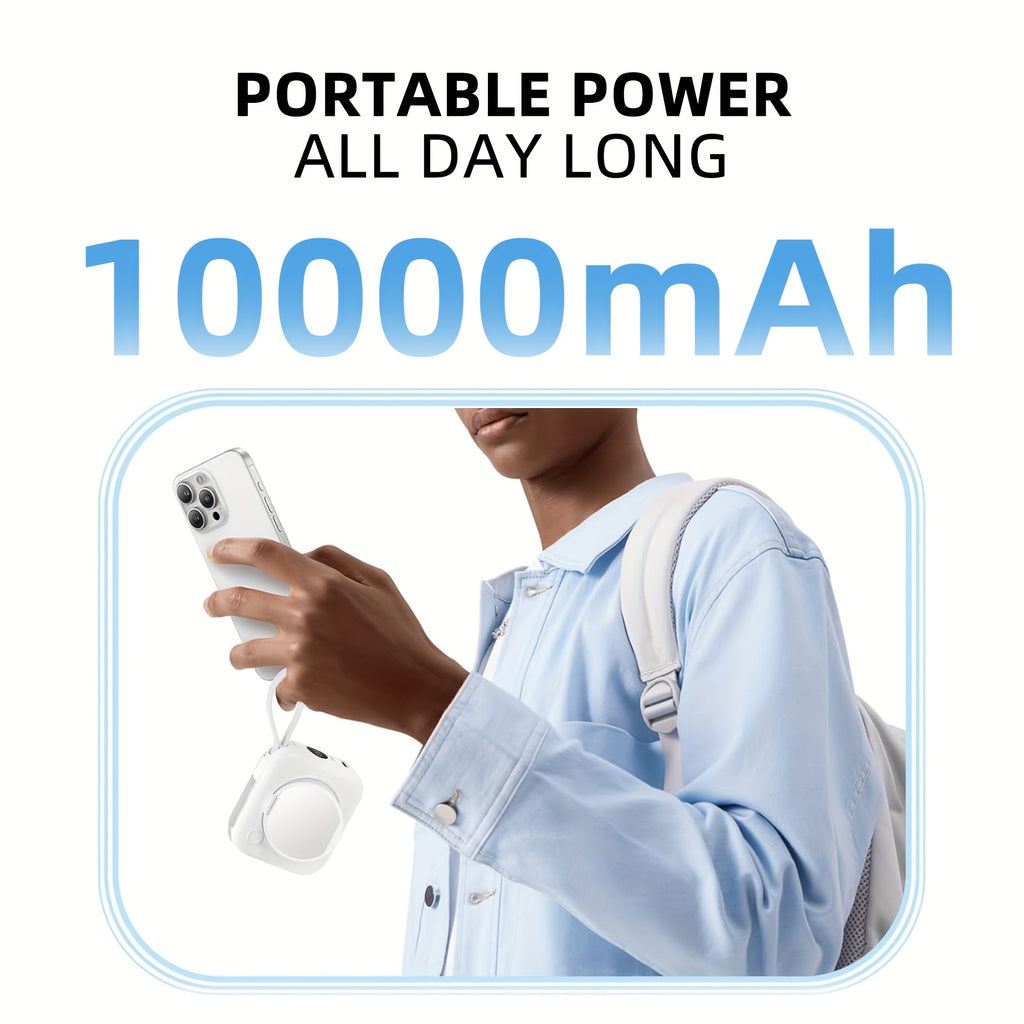Portable Charger Built-in Cables With Foldable Mirror, 10000mAh Power Bank For I-Phone, Travel Essentials Battery Pack Fast Charging USB C, Phone Power Bank For Android