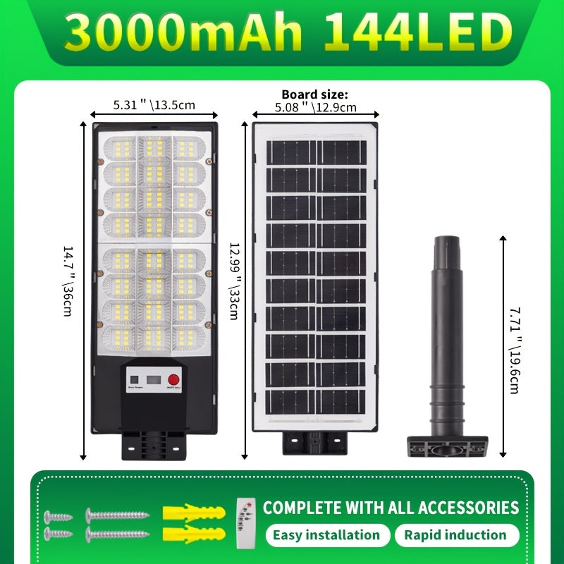 3D Curved Screen Integrated High-Brightness Solar Street Light, PIR Motion Sensor with Remote Control IP65 Street Light, Perfect for Parking Lots, Street Lighting, Courtyards, Gardens, Villas, Outdoor Solar Light