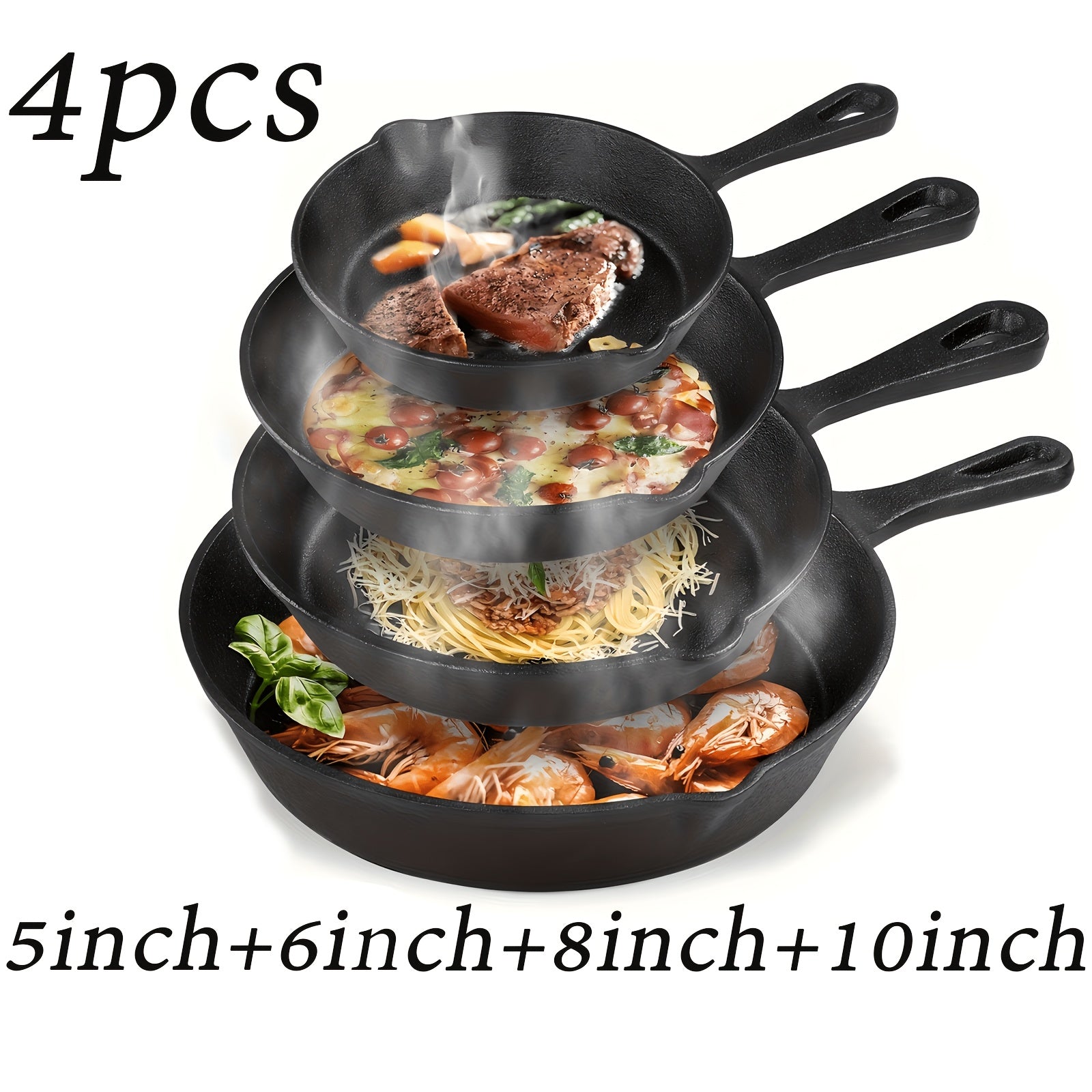3/4 Pcs Cast Iron Skillet Set, Excellent Heat Retention, Indoor & Outdoor Cooking Available, Restaurant Chef Grade Frying Pan, Ideal for Cooking & Gifting, Local Warehouse Shipping