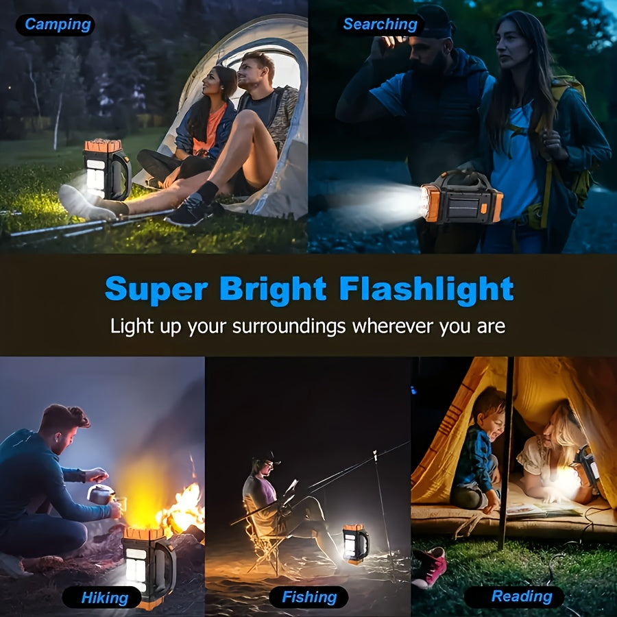 Multifunctional Rechargeable Solar Flashlight, Portable Handheld Emergency Flashlight with 1500mAh Battery, USB Charging and Red Light Mode, Ideal for Camping, Fishing and Outdoor Adventure