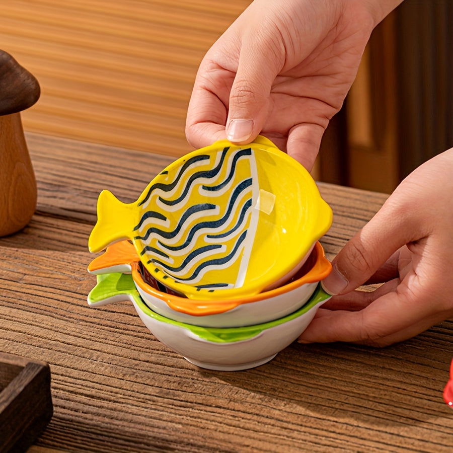 5pcs Creative Japanese-Style Fish-Shaped Sauce Dish, Dopamine Color Series Ceramic Plate, Dip Dish / Wasabi Dish / Snack Dish, Easy to Clean & Store, Oven Safe / Microwave Safe, Multi-Scene Use