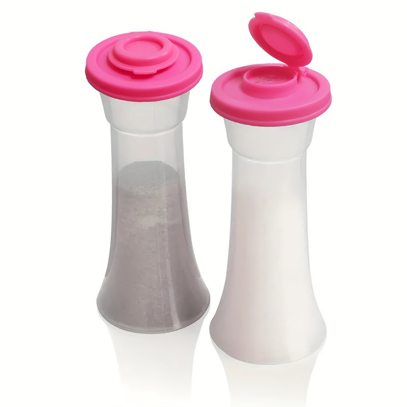 2 Extra-Large Salt & Pepper Shakers, Moisture-Proof Salt Collector – Perfect for Camping, Picnic, Outdoor Kitchen, Lunch Box, Travel – Clear Spice Jars with Red Lids – Plastic Airtight Spice Dispensers, BBQ Seasoning Shakers, Powder Dispensers