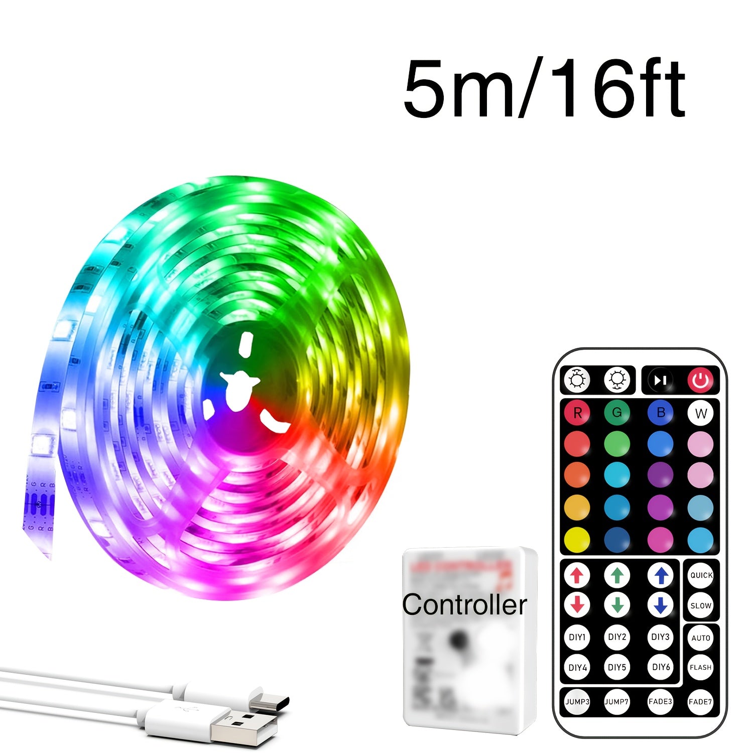 NBBUFF 卧室 LED 灯条，39.37英寸-1181.1英寸，RGB 灯带，带 44 键遥控器，颜色可调，USB 供电，适用于床头客厅，节日礼物，游戏派对装饰灯，电视背景灯，万圣节，婚礼酒吧装饰