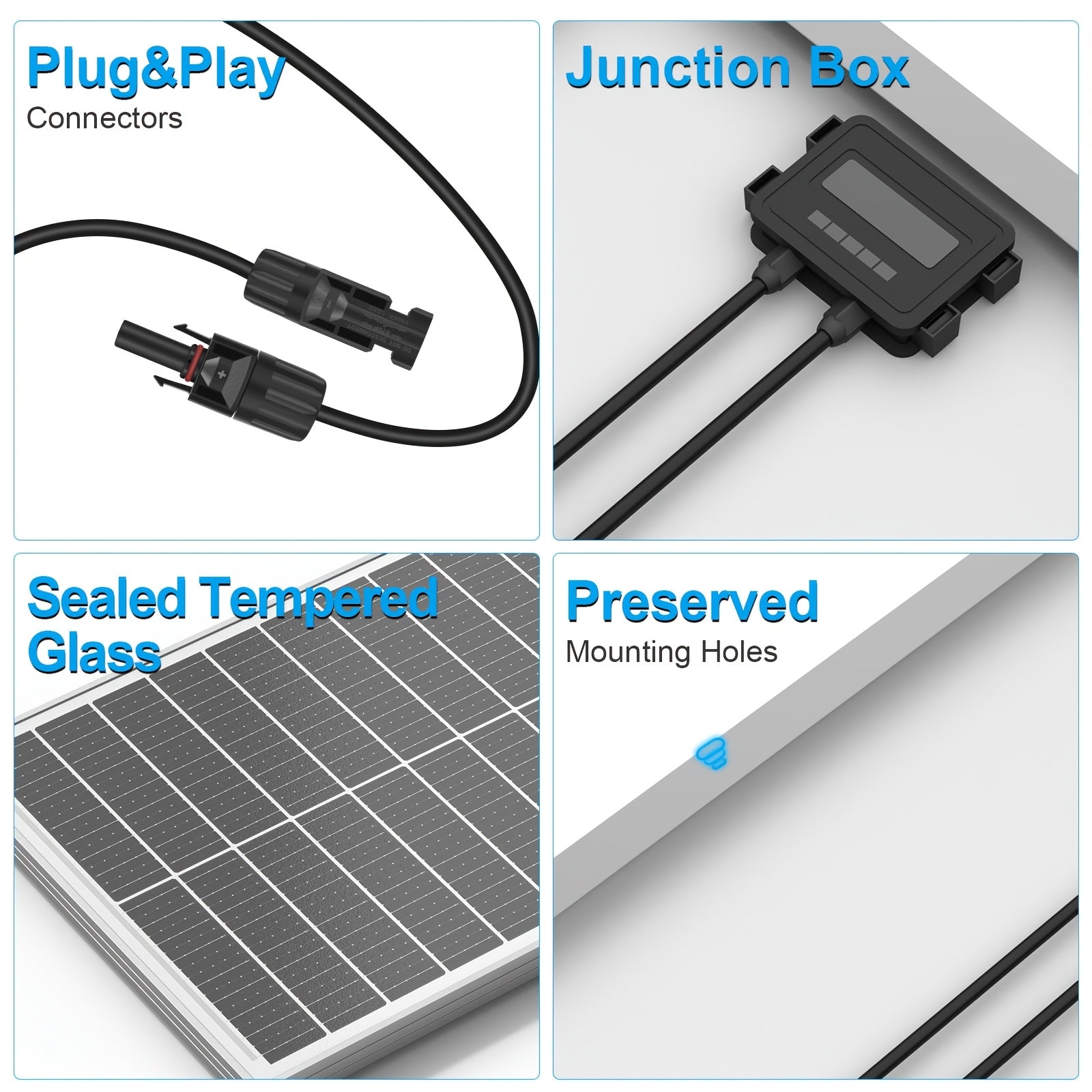 WERCHTAY 100W 太陽能板 12V 單晶硅技術 18BB 細胞 24% 高效率太陽能模組電源充電器，適用於露營車電池、船用、屋頂、農場、家庭、露營、車隊，離網系統