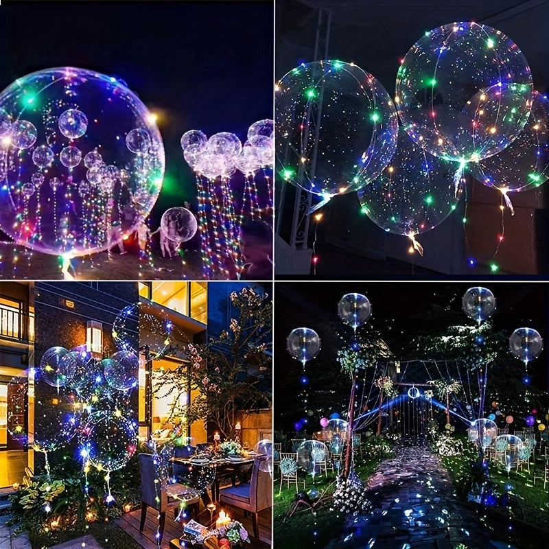 10套 LED点亮波波气球五颜六色的灯串泡泡气球氦气新年生日婚礼派对装饰（不带电池），10个波波球，10个串灯
