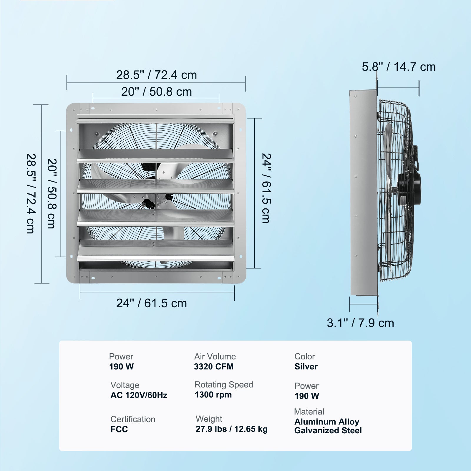 VEVOR 10''/16''/24'' Fan Shutter Exhaust Fan, Aluminum Wall Mount Attic Fan with AC Motor, Ventilation & Cooling for Greenhouse Garage Shed Store