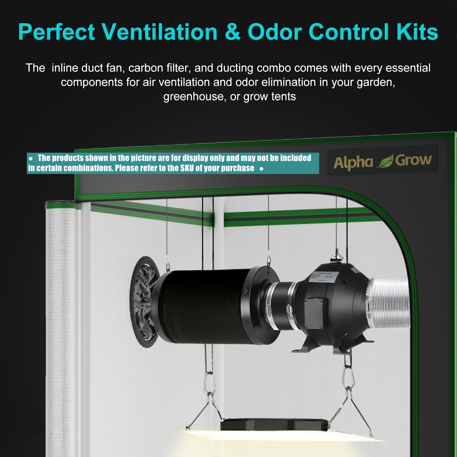 ALPHAGROW 4 Inch 175 CFM Quiet Inline Exhaust Fan, for Indoor Grow Tent Hydroponics Ventilation, Black