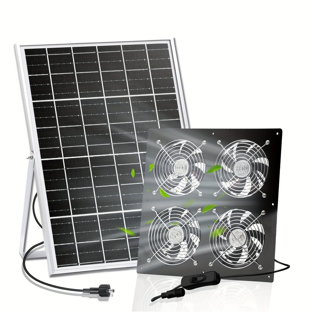 Solar Exhaust Fan, 25W Solar Panel with 4 Sets High-Speed Brushless DC Fans and 15W Solar Panel with 2 Sets High-Speed Brushless DC Fans, Suitable for Ventilation of Greenhouse, Attic and Dog House