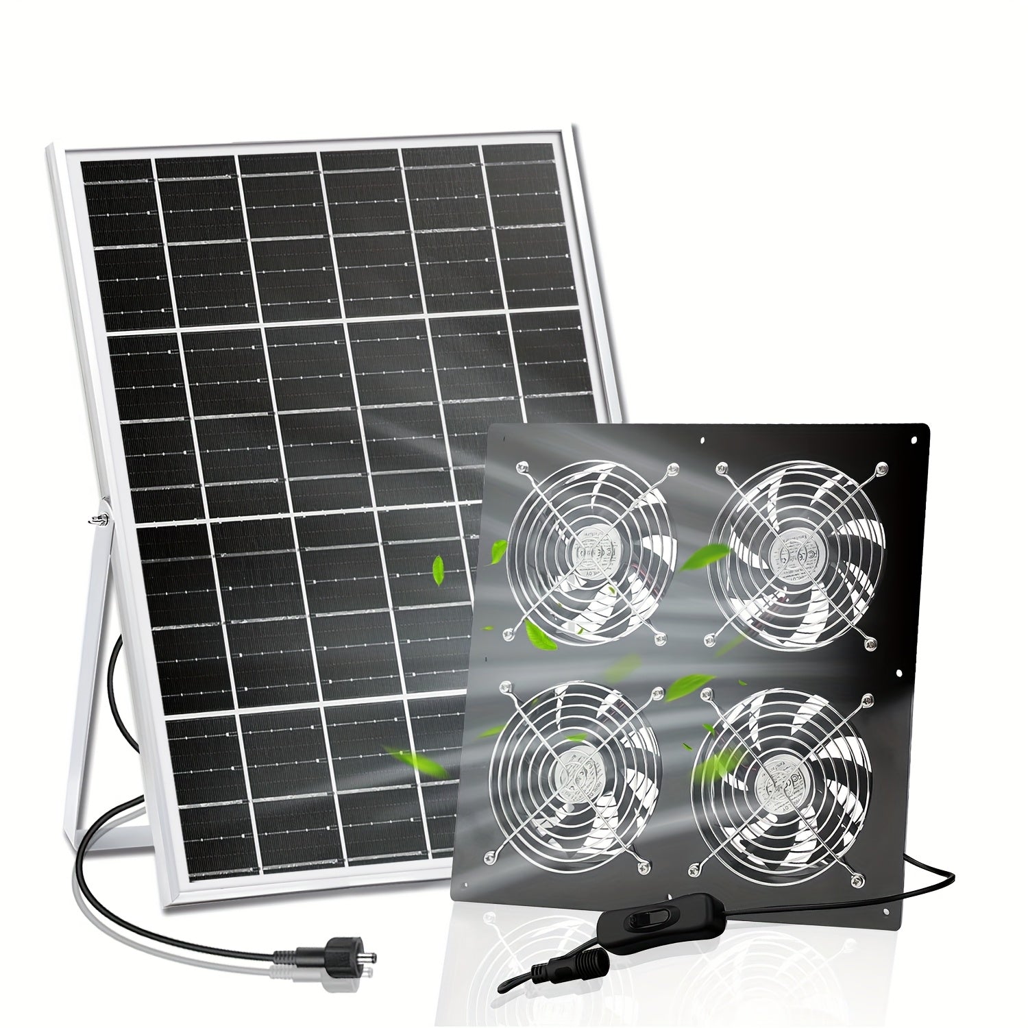 Solar Exhaust Fan, 25W Solar Panel with 4 Sets High-Speed Brushless DC Fans and 15W Solar Panel with 2 Sets High-Speed Brushless DC Fans, Suitable for Ventilation of Greenhouse, Attic and Dog House