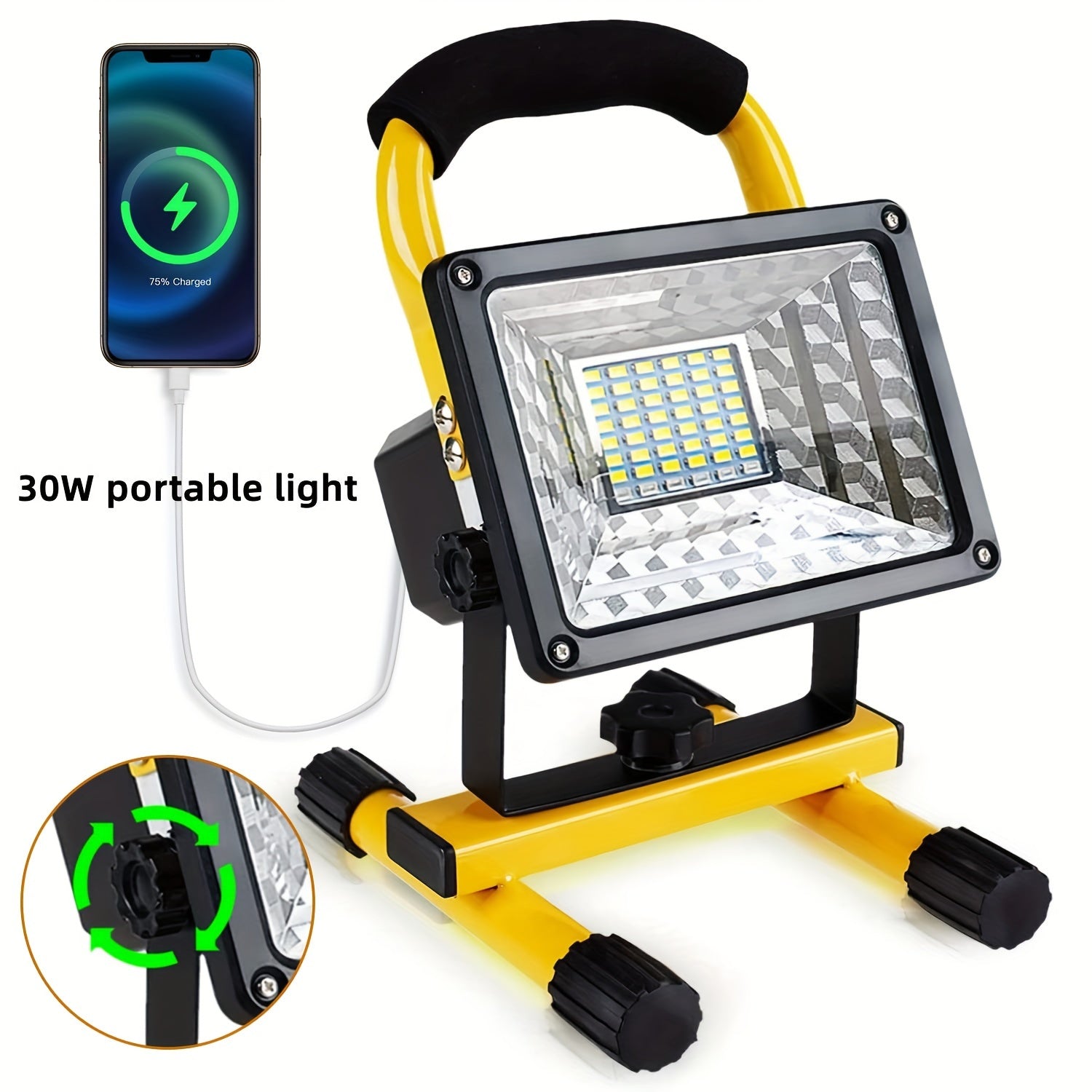 30W rechargeable battery work light, LED work light with stand, portable floodlight with 4 lighting modes, for indoor repair shop work site lighting