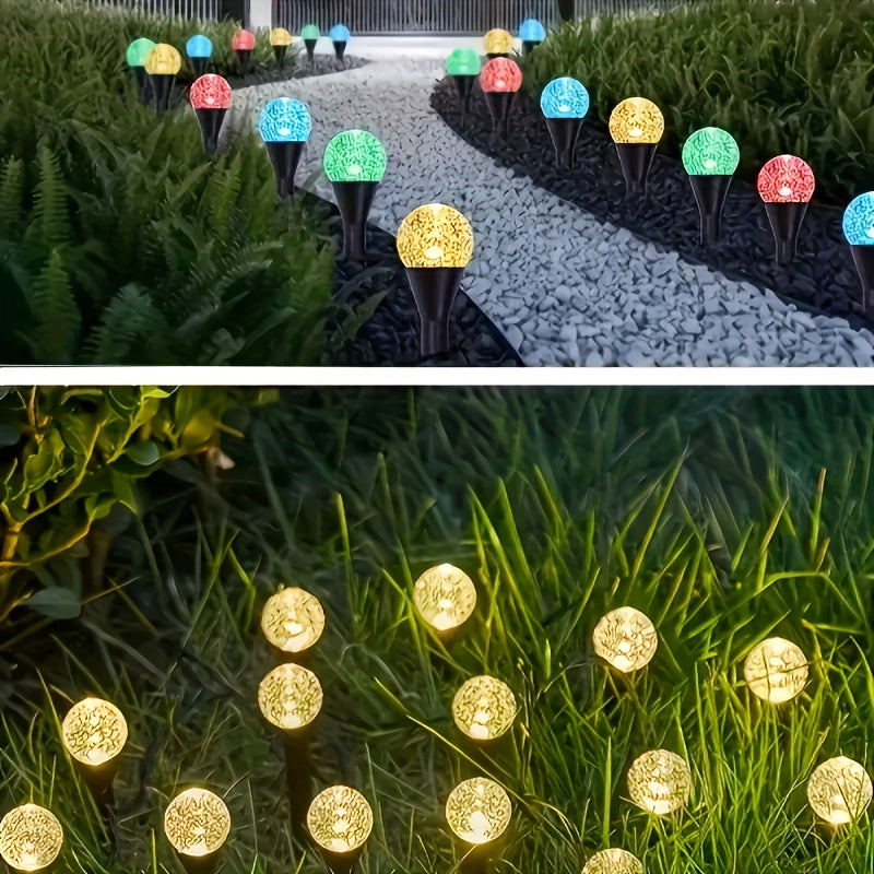 LED太阳能路径灯，10/20/40颗LED，适用于户外花园和露营，一键开关带8种模式，可选择暖白光营造温馨氛围或彩色光营造浪漫情调，适合商业街道和花坛装饰