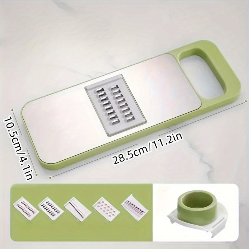 7Pcs Stainless Steel Multi-functional Vegetable Slicer and Grater Set, Interchangeable Blades, Manual Kitchen Gadget Kit, Ideal for Potato, Carrot, Cucumber