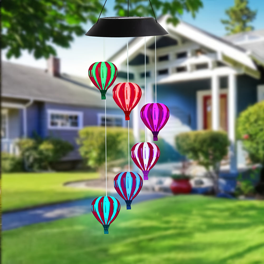 A Set of Solar Hot Air Balloon Wind Chime Light, Wrought Iron Material, Colorful Color Changing Design, Suitable for Courtyard/Party/Holiday/Garden/Home Outdoor Hanging Decorative Lighting