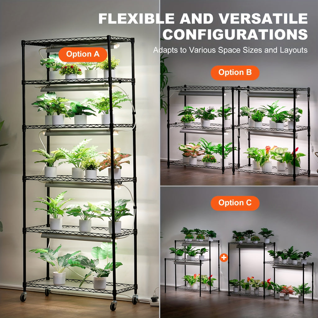 Functional Plant Shelf, DIYable, 6-Tier, 180cm×75cm, 192W, US Plug, 110V