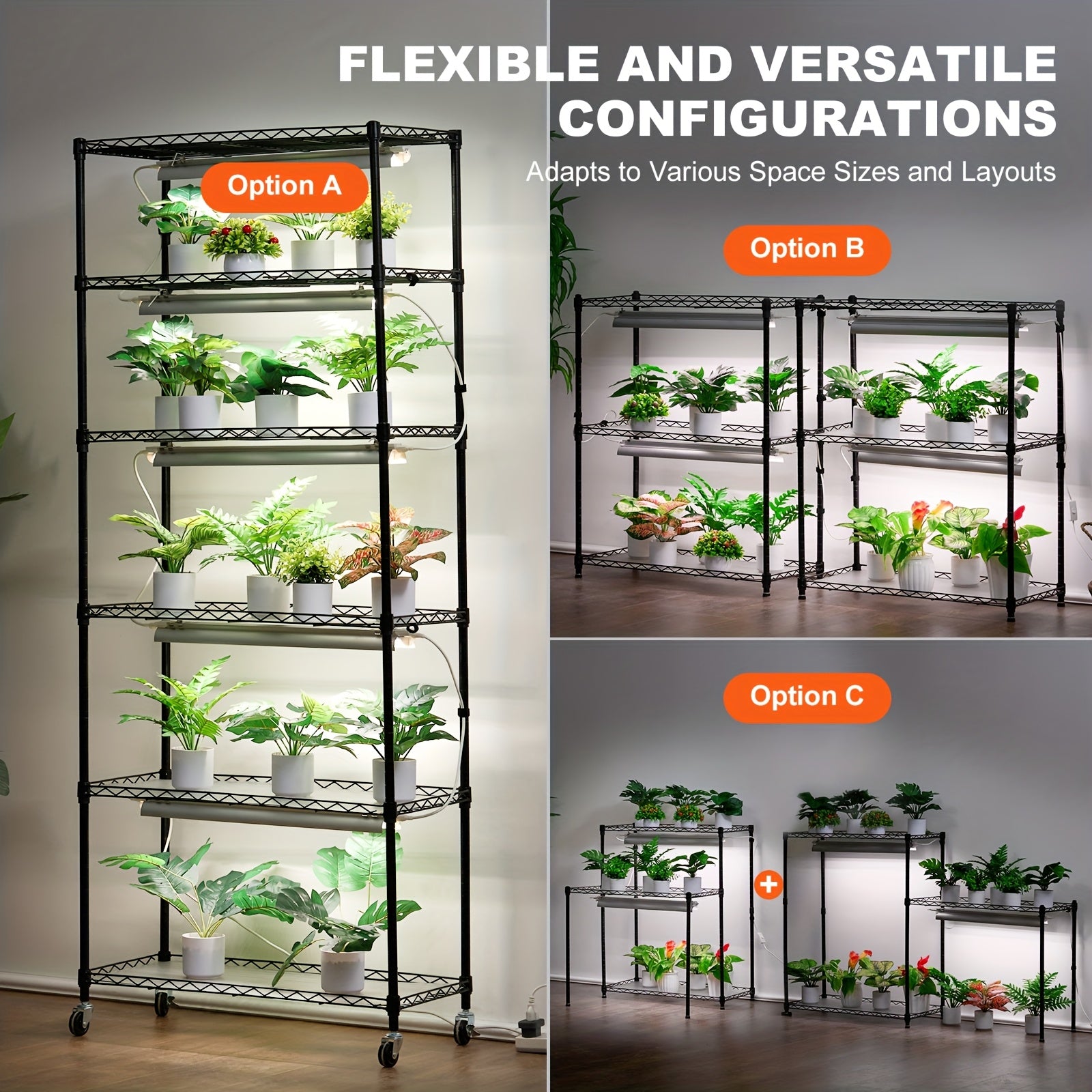 Functional Plant Shelf, DIYable, 6-Tier, 180cm×75cm, 192W, US Plug, 110V