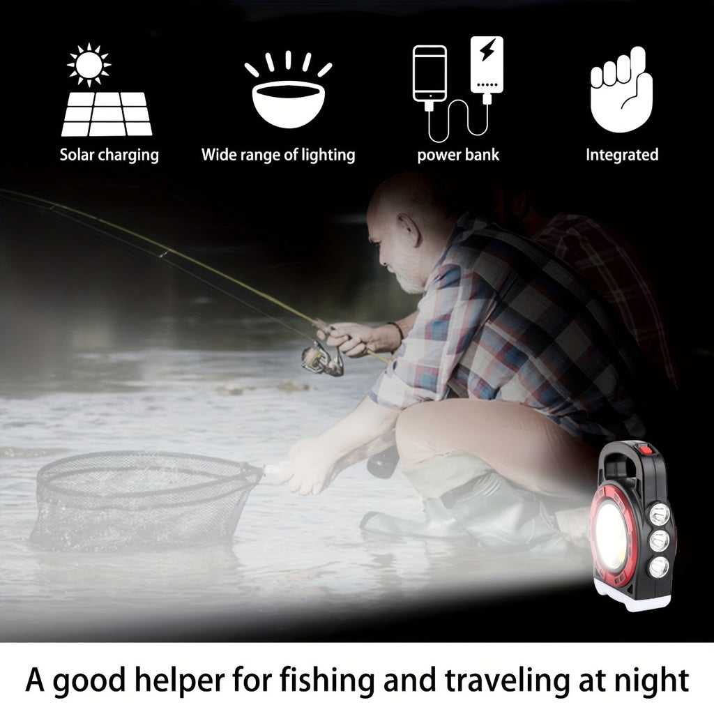 1Pc Multifunctional Outdoor Solar Handheld Light, Super Large COB Side Light, Camping Gear, Multiple Lighting Modes, Suitable for Adventure, Highway Emergency, Power Outage & Reading