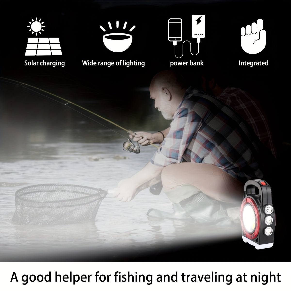 1Pc Multifunctional Outdoor Solar Handheld Light, Super Large COB Side Light, Camping Gear, Multiple Lighting Modes, Suitable for Adventure, Highway Emergency, Power Outage & Reading