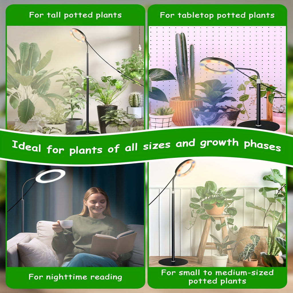 4-Color Circular Floor Plant Lamp, USB Powered, Freely Extendable, Indoor Flower Plant Grow Light, 3/9/12H Timer, Dimmable Plant Lighting