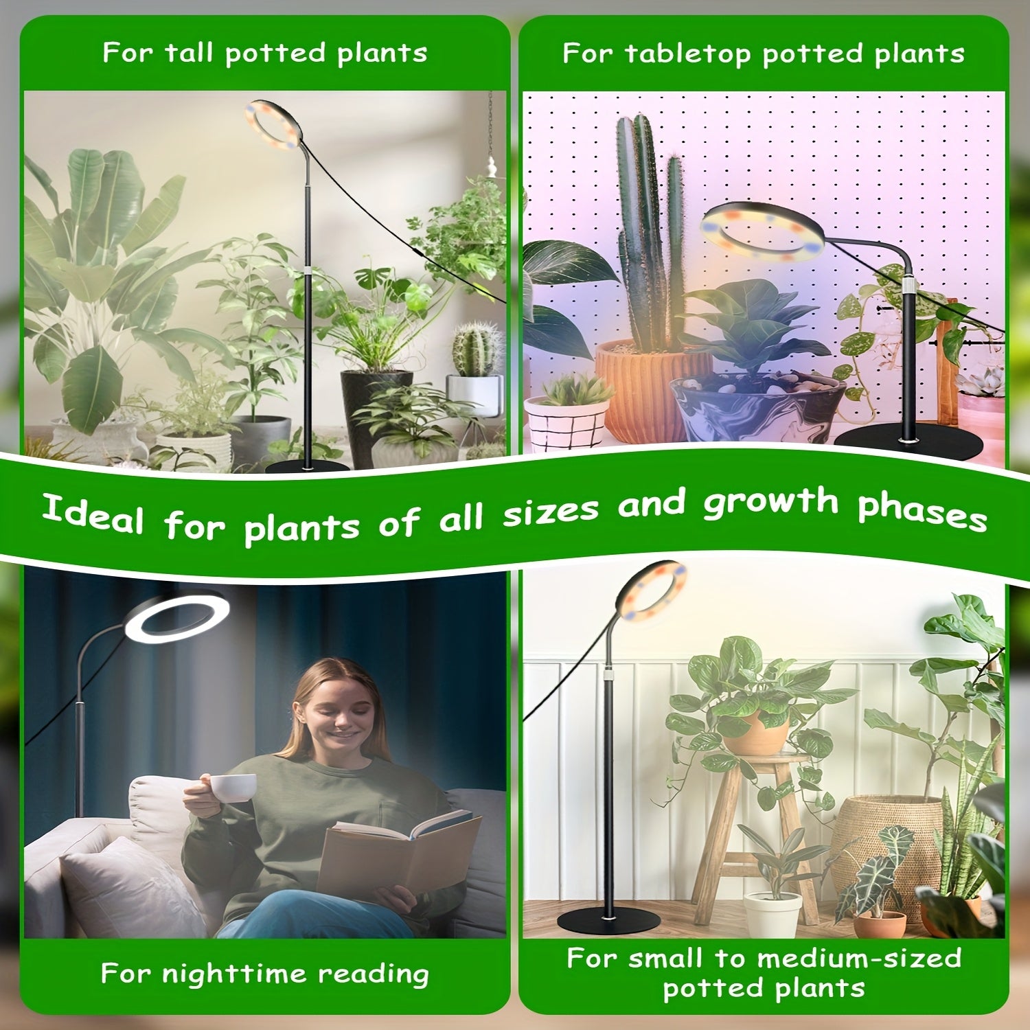 4-Color Circular Floor Plant Lamp, USB Powered, Freely Extendable, Indoor Flower Plant Grow Light, 3/9/12H Timer, Dimmable Plant Lighting