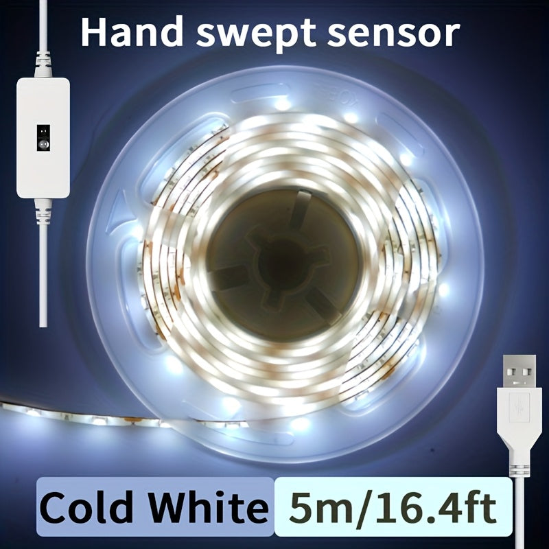 LQHZMYY智慧LED燈帶，帶運動感測器，USB供電，5V暖白色，柔性照明適用於臥室、廚房、衣櫃、客廳、電視背光、櫥櫃、夜燈 - 易於安裝，檯面或牆面安裝，電影主題，家居裝飾燈，現代照明，氛圍燈，節能，耐用燈具，智慧照明，室內設計師，家居裝修