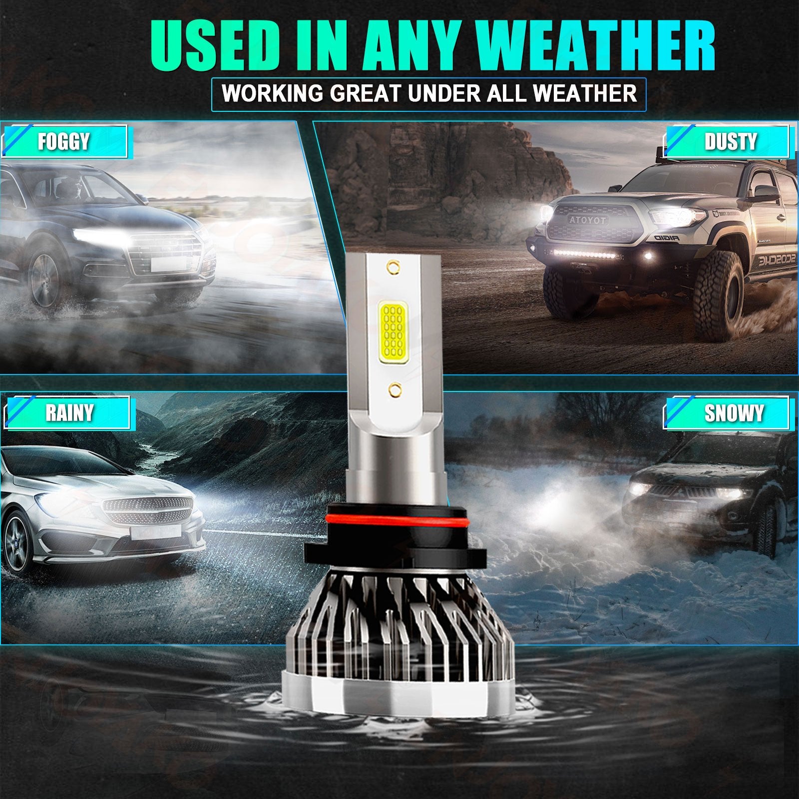 4-Pack 9005 H11 LED Headlight Combo Bulbs, High/Low Beam Super Bright White 6000K, No Battery Included