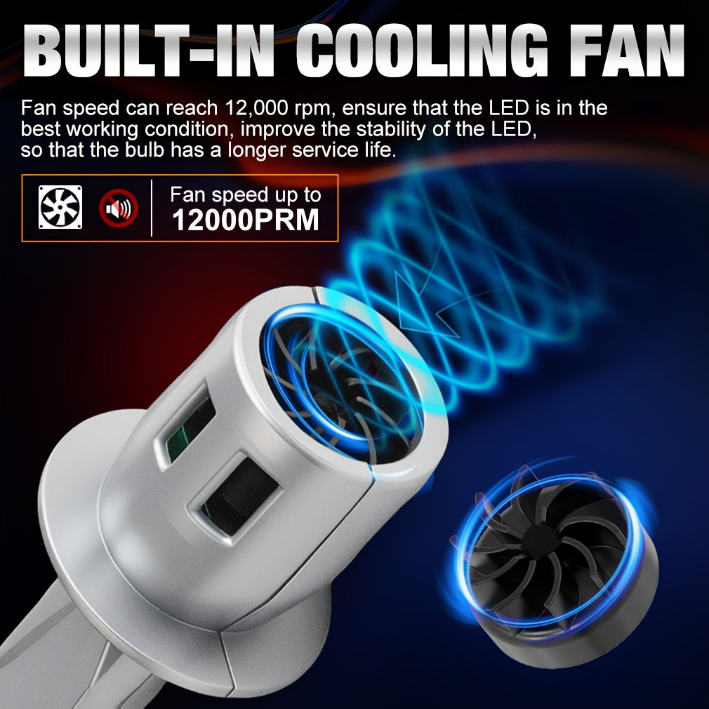 LED H1 H3 Headlight Bulbs 6000K White H1 Fog Light Bulb 1:1 Mini Size 2-Pack with Fan