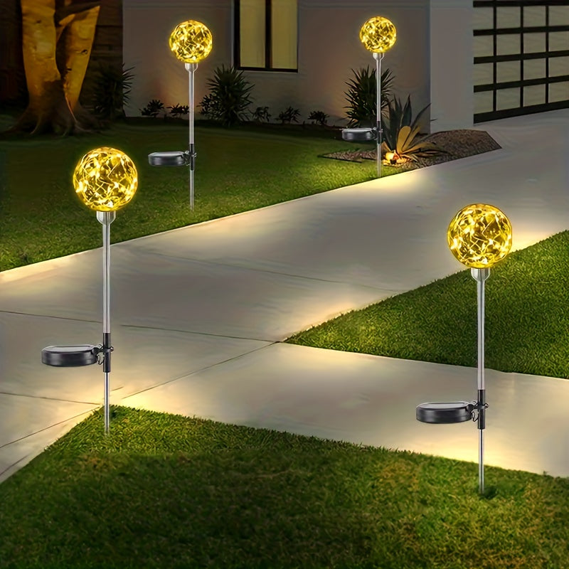 2-Piece Warm White LED Crystal Ball Light Base, Semi-Flush Mount LED with Automatic Light Sensor, Portable Solar Rechargeable Light Fixture, Suitable for Garden, Patio and Holiday Occasions - 600mAh Nickel Battery
