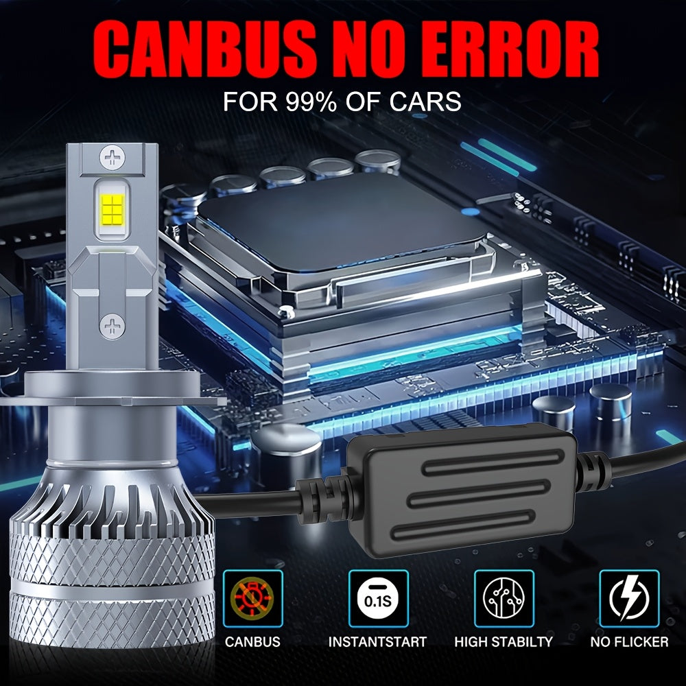 2-Pack Car LED Headlight Bulbs, Providing 29100 Lumens Brightness, 6500K Color Temperature, 220W Power, Designed Canbus Error-Free, Offers 600% Higher Brightness, Suitable for High/Low Beam Applications, Compatible with H1