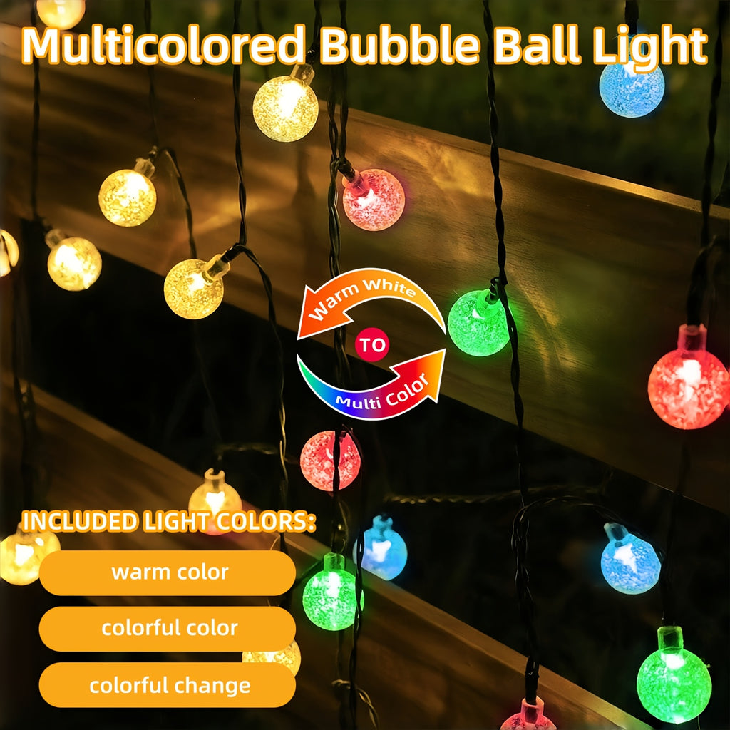 RGB LED灯带，太阳能水晶仙女灯，100/50/20颗LED灯珠，11种灯光模式，夜晚自动亮起，白天自动关闭，适用于庭院、花园、婚礼、露台、圣诞节、派对等场景
