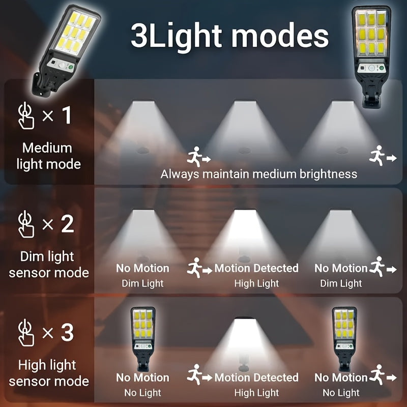 1/2 Pack COB Solar Exterior Wall Light, Smart Motion Sensor Switch, 3 Lighting Modes, Solar Charging Outdoor Street Light, Perfect for Outdoor Garden Lighting, Garden, Patio, Street Light, Porch Light, Home Lighting