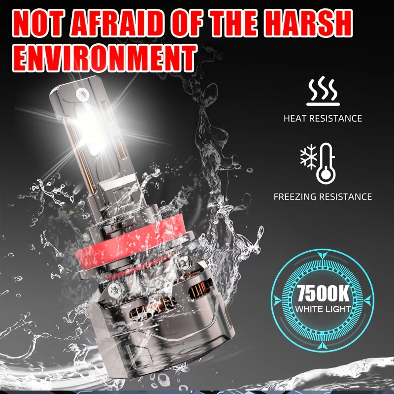 2-Pack H11 LED Headlights, Compatible with H4/9003/HB2 H7 H11/H9/H8 H1 Sockets. High Brightness 9570 CSP Chip, 7500K Color Temperature, 300W Power, Supports CANBUS Voltage Adjustment