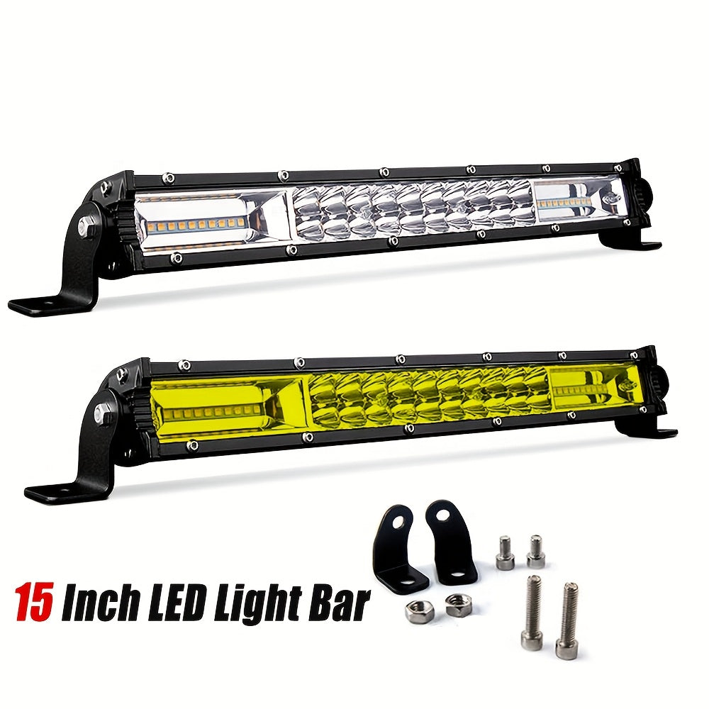 12D超薄双排15英寸黄/白光 LED 灯条-适用于越野、ATV、卡车、SUV、UTV 拖拉机和船舶LED灯，12-24V越野灯条,卡车配件