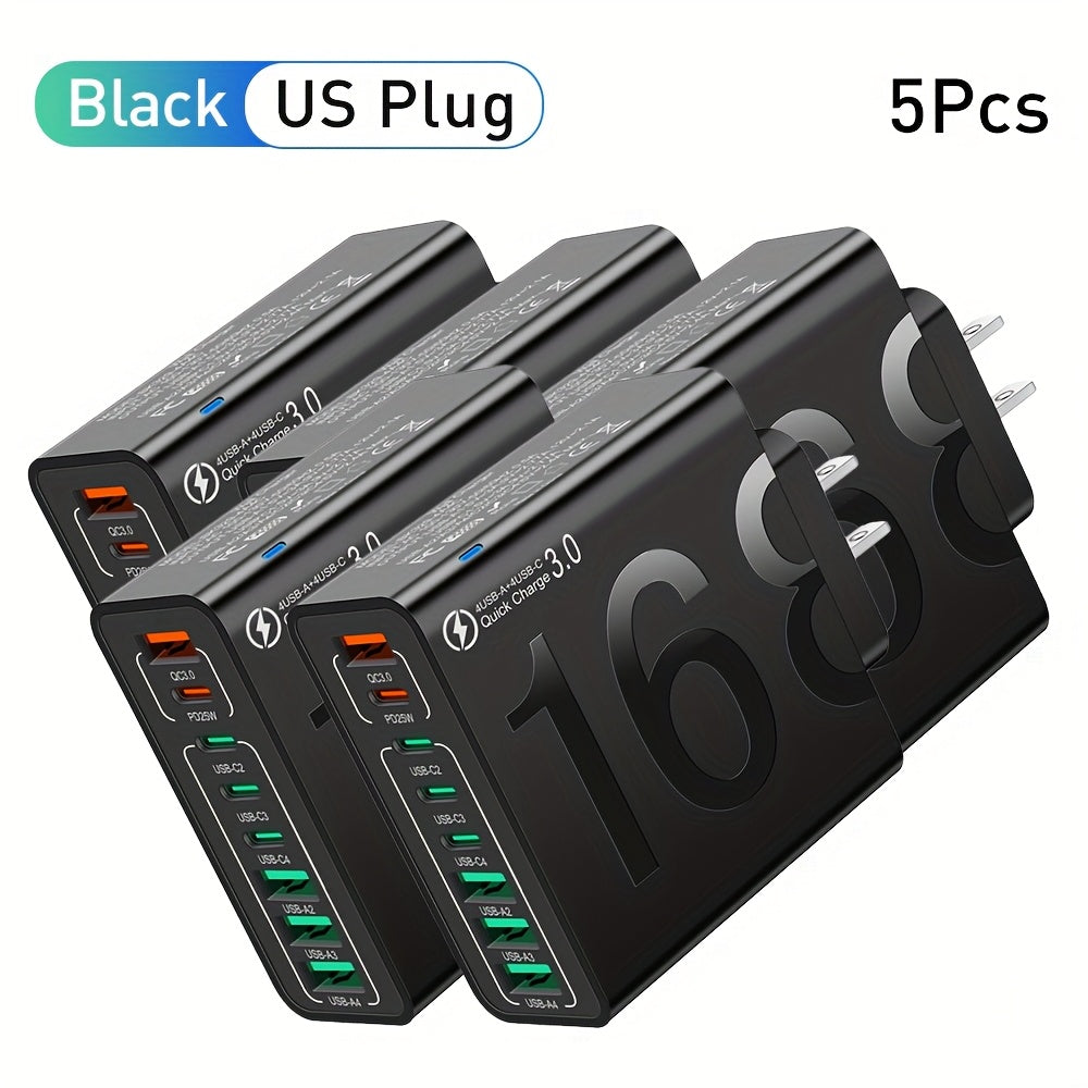 8 Ports With Cable - Global Voltage 110-130V Power Adapter Brick For IPhone 17/16, For IPad, For Samsung, MacBook - Compact Cube Design, Charger For Business Trips & Home Use, Portable Fast Charger, Fast Charger Type C Cable With Adapter
