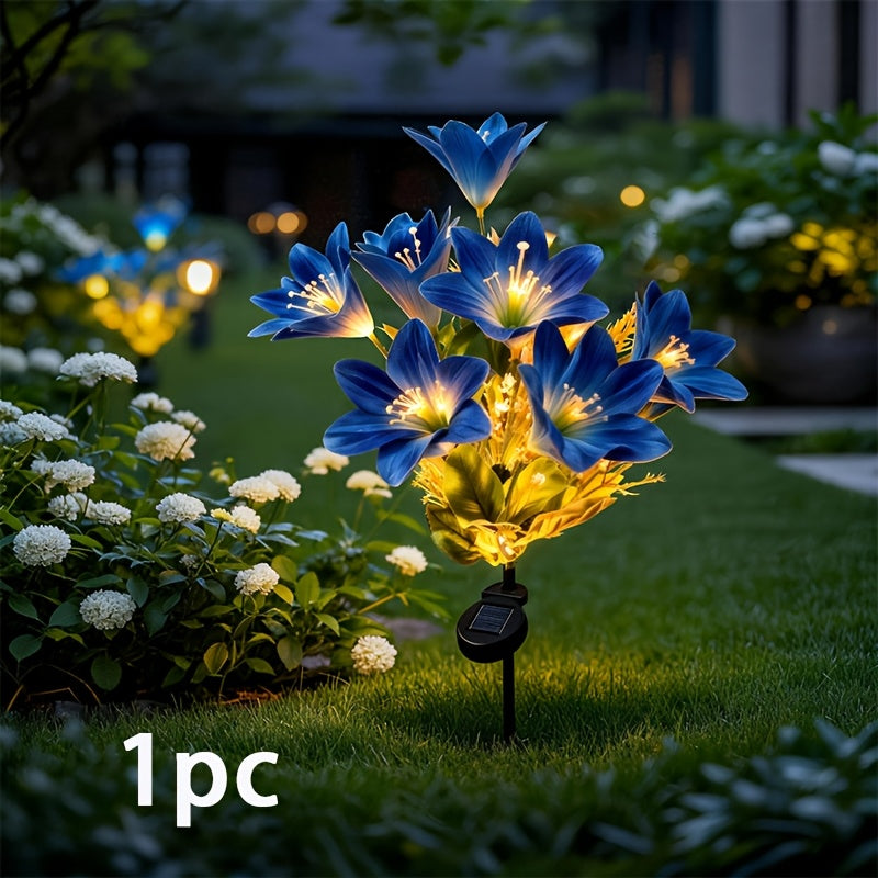 1PC户外太阳能蓝色百合花灯，盛开的百合LED花园灯，智能感应光源感应，浪漫花卉婚礼装饰礼物，适用于庭院、花坛、派对、节日、小路、公园