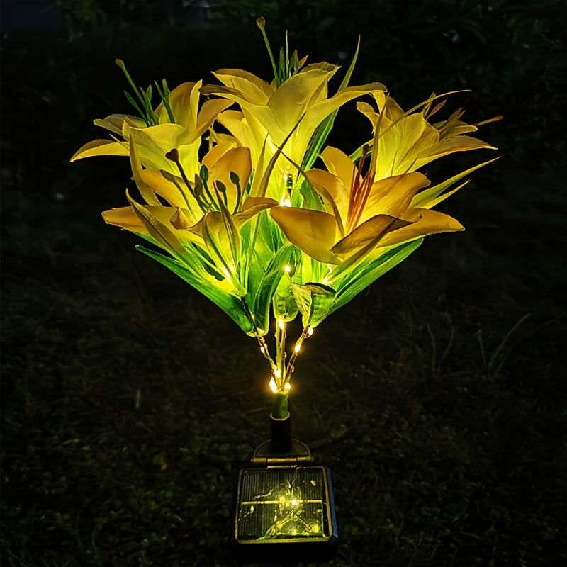 1-Piece Outdoor Solar Garden Light, Upgraded High Simulation 6 Lily Flowers, Spring, Autumn Decorative Solar Outdoor Light, Garden, Courtyard, Path, Lawn, Party, Holiday Decoration