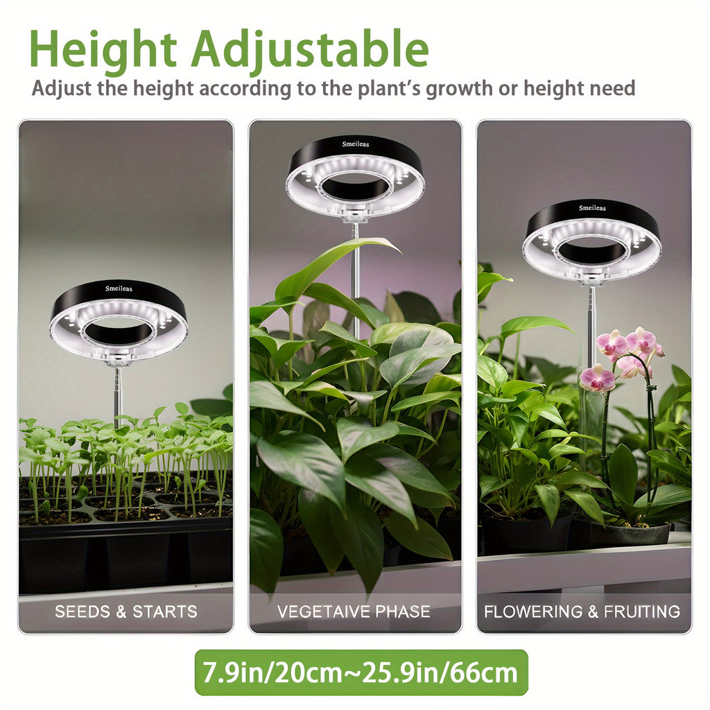 2-Pack Smeileas Full Spectrum Magnetic LED Grow Light, 3/6/9H Auto Timer, 4 Brightness Levels, 360° Rotatable, Height Adjustable & Detachable Lamp Head, Perfect for Syngonium, Aglaonema, Succulents, Mint & Plant Lovers