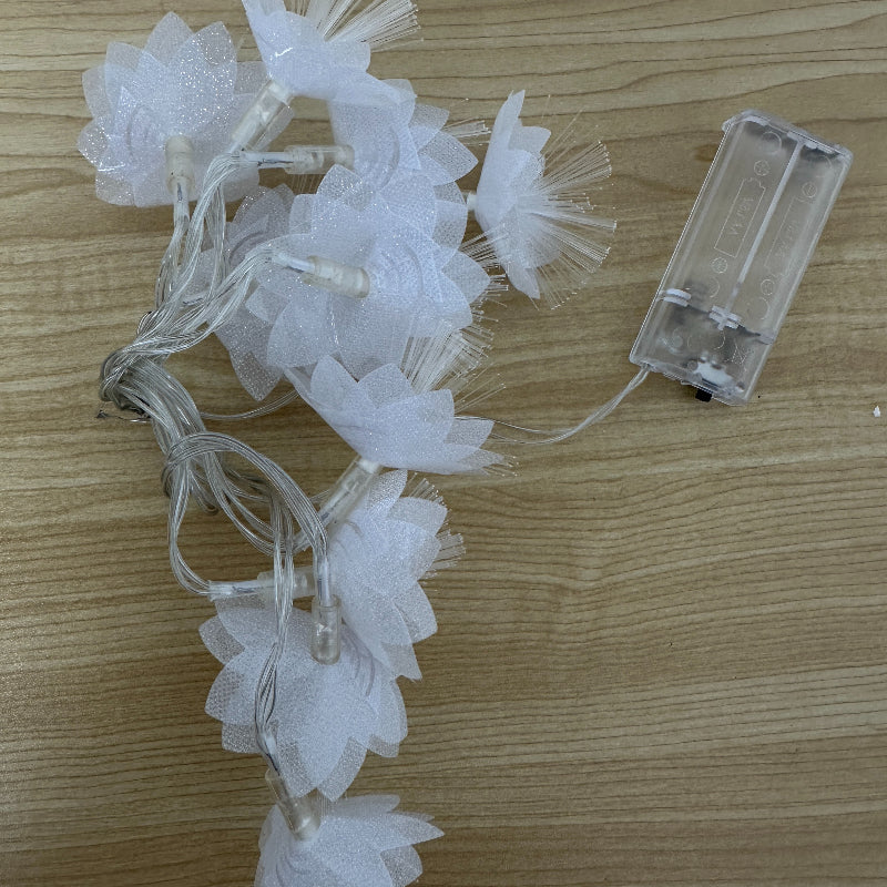 10个led 双层光纤花朵串灯，暖光效果 | 浪漫照明装饰 | 适用于室内花园、求婚，阳台、婚礼庆典、圣诞节、派对、情人节及斋月装饰（不包含电池）