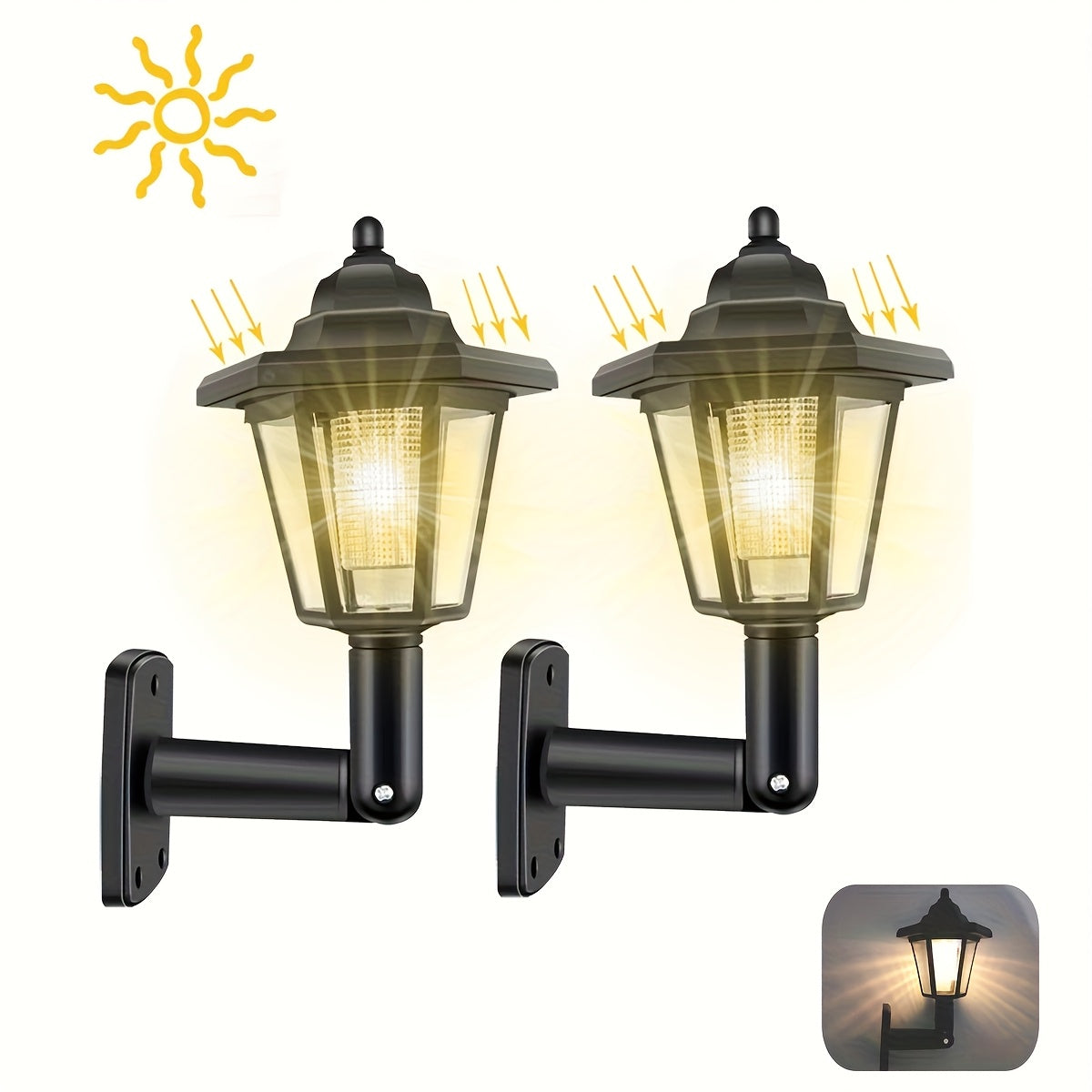 1/2 Pack Solar Outdoor Small Hexagon Palace Light, Outdoor Landscape Garden Decorative Light, Solar Light Outdoor LED Solar Wall Light, Vintage Light, Waterproof Outdoor Solar Street Light, Eco-Friendly Energy Saving, Perfect for Lawn