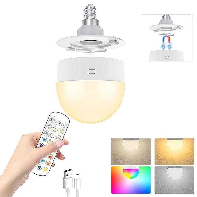 1/2-pack rechargeable light, under-cabinet light, wall light, decorative light, magnetic ambiance light, smart bulb with remote timer and 15 color temperatures, detachable base, working voltage 5V, USB fast charging, suitable for bedroom