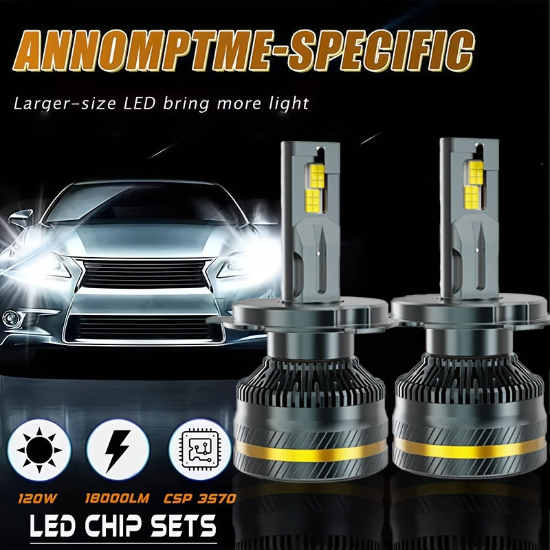 2-Pack Car LED Headlights H1 H3 H4 H7 H8 H9 H11 9005 9006 9012 Dual Copper Tube Lens High/Low Beam Integrated Plug-and-Play