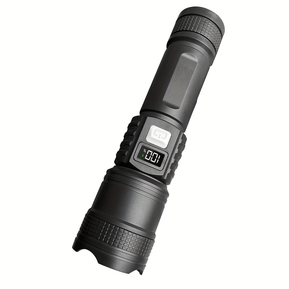 High Beam Long Range Flashlight, Super Bright Large Aperture Telescopic Zoom Torch, USB Rechargeable LED Searchlight, Drop-Proof Non-Slip Grip, Home Power Outage Emergency Light, Outdoor Tactical Flashlight, IP65 Waterproof