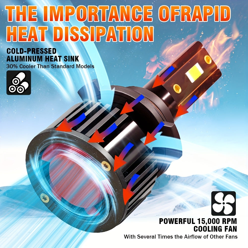 CROSSPASSION 55000 Lumens LED Headlights, Compatible with 9005 HB3 9006 HB4 H1 H4 H7 H11 H13 9007 High/Low Beam Bulbs, 3570 CSP Chip, 6000K White Light, Built-in Driver Plug-and-Play, 2-Pack