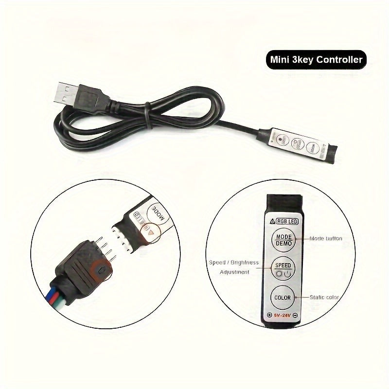 USB多功能控制RGB LED灯带，具动态颜色同步功能，长度可选3.28FT至100FT，适用于电视、房间和圣诞装饰。广泛用于汽车装饰、派对氛围照明
