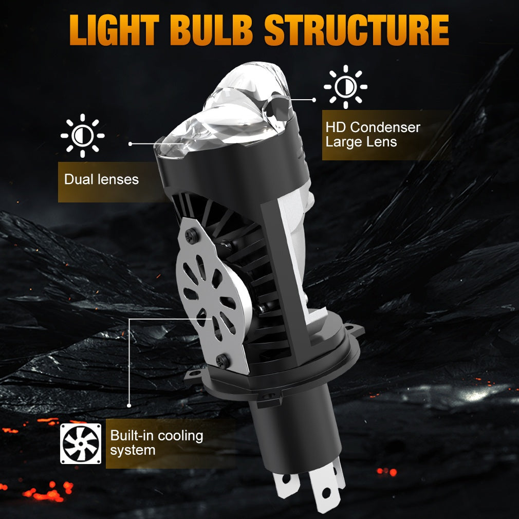 2Pcs Turbo Fan H4 LED Headlights Car H4 Mini Projector Lens 6500K Super Bright 35000 Lumens High/Low Beam Auto LED Car Light Automotive Lighting