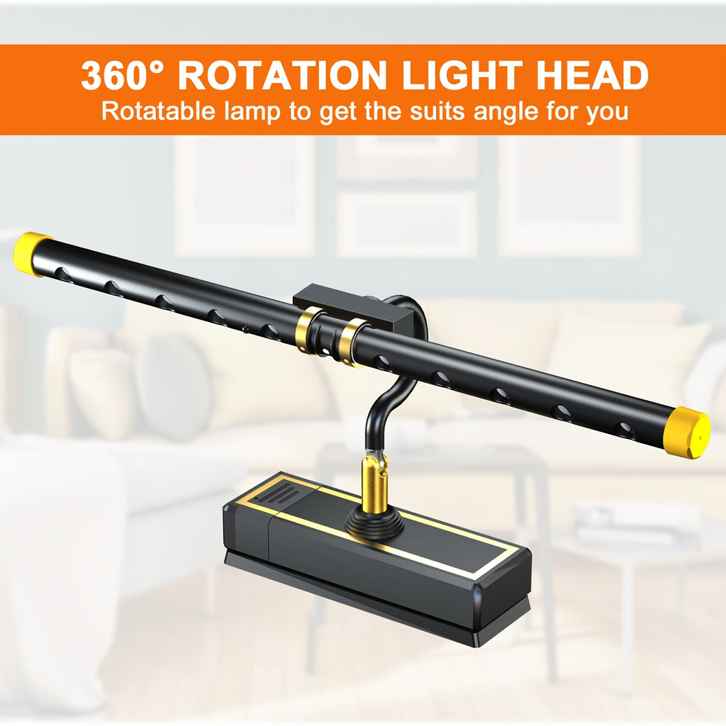Battery-powered picture light, rechargeable LED picture light with remote control, RGB dimmable, programmable timer, magnetic 360° rotatable lamp head, suitable for paintings, galleries, libraries, dart rooms, bedrooms, and 5000mAh battery